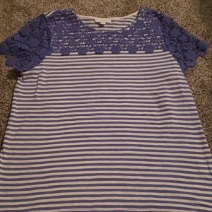 Lavender striped lace tee L